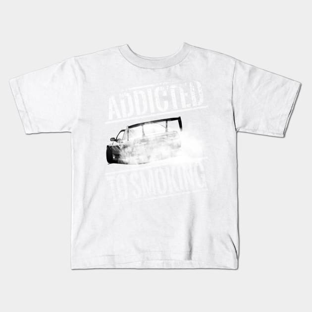 Addicted to Smoking Drift Car Design Kids T-Shirt by allovervintage